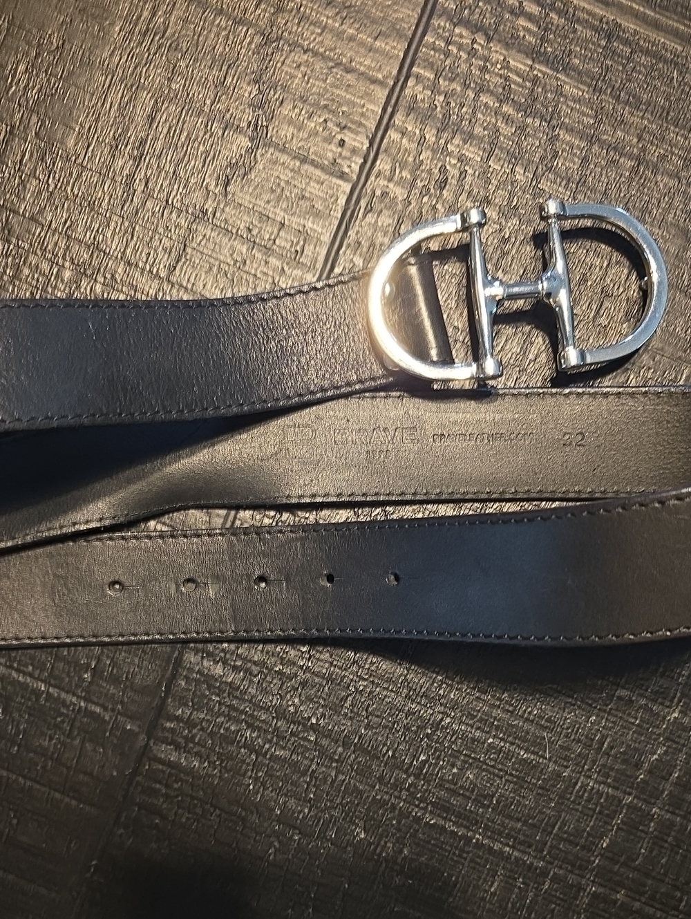 Black Leather Belt with Silver Horsebit-Style Buckle